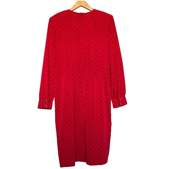 Ms Chaus Womens Dress Long Sleeve Red & Black Polka Dot Size 12 Vintage Holiday - Picture 3 of 11